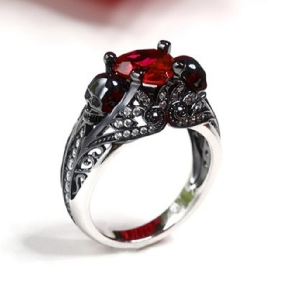 Vancaro skulls and ruby stone ring for women. Size 7, engagement/promise ring